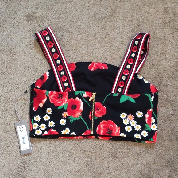 NWT Eva Mendes Black Floral Tyra Crop Top - Picture 3 of 4